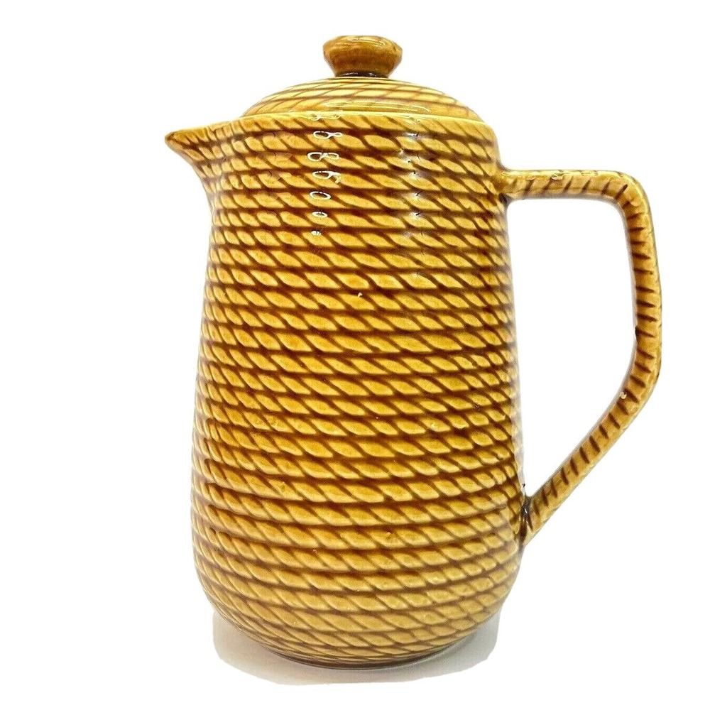 Vtg Royal Sealy Pitcher Gold Basket Weave‎ Rope Design 8"H Japan Pot Teapot Vase